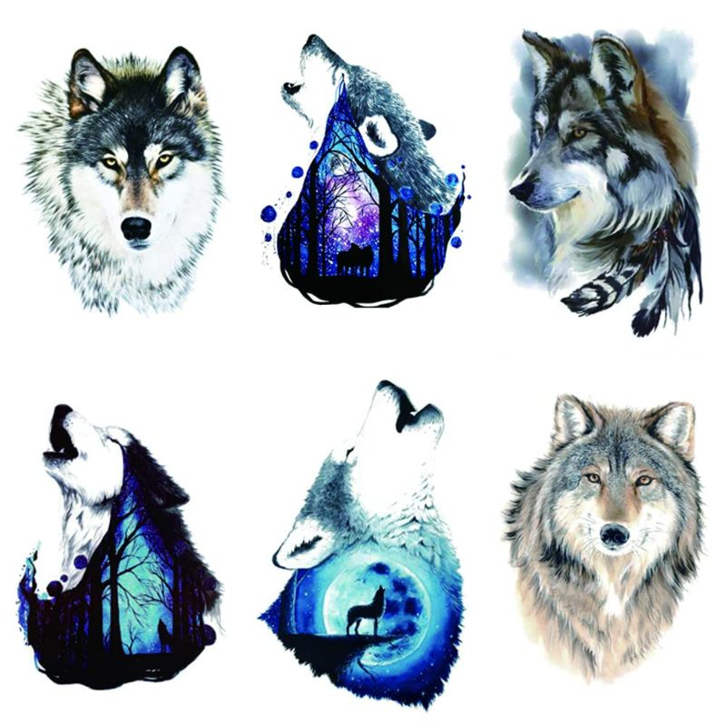 Photo 5 of 24 Sheets Wolf Temporary Tattoo Sticker Women Men Animal Tattoos Body Art Waterproof Hand Fake Sticker (W24-01)