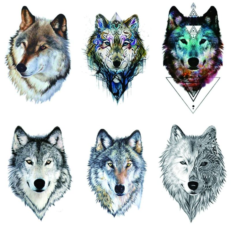 Photo 1 of 24 Sheets Wolf Temporary Tattoo Sticker Women Men Animal Tattoos Body Art Waterproof Hand Fake Sticker (W24-01)