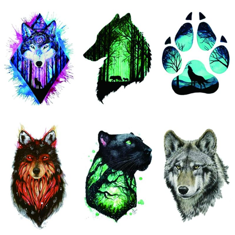 Photo 6 of 24 Sheets Wolf Temporary Tattoo Sticker Women Men Animal Tattoos Body Art Waterproof Hand Fake Sticker (W24-01)