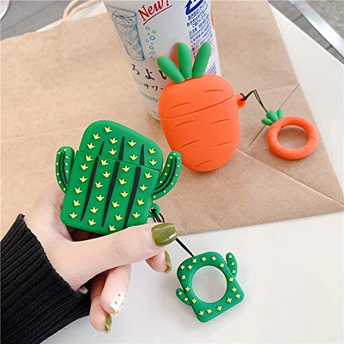 Photo 4 of Airpods Silicone Case Funny Cute Cover Compatible for Apple Airpods 1&2[Fruit and Vegetable Series][Best Gift for Girls or Couples] (Cactus)