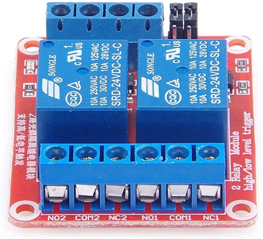 Photo 3 of 2pcs DC 24V 2 Channel Relay Module with Isolated Optocoupler High and Low Level H/L Level Trigger Module Triggered by DC 24V