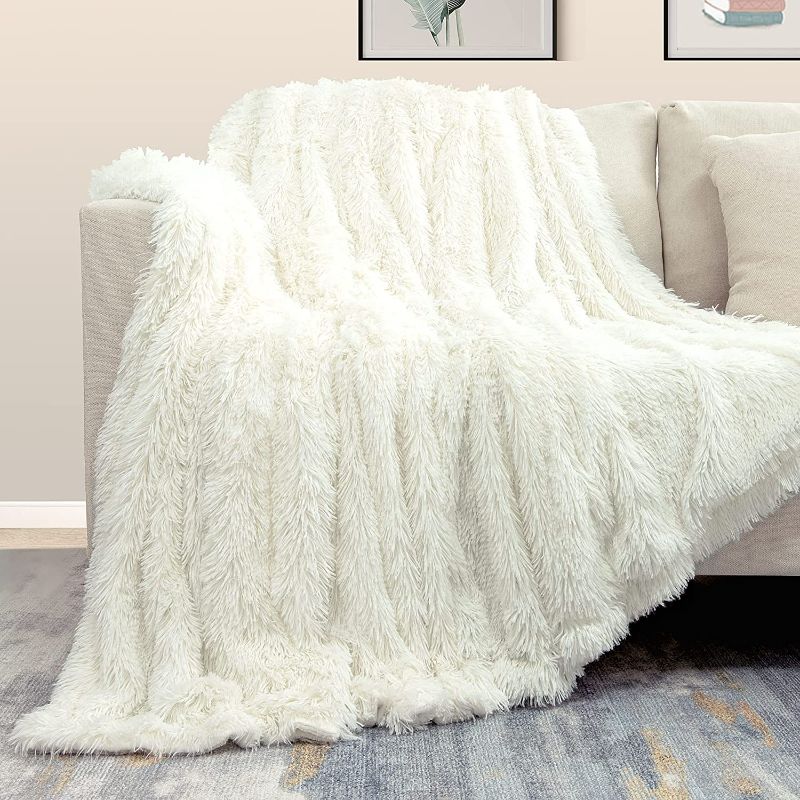 Photo 2 of Extra Soft Faux Fur Throw Blanket,Lightweight Plush Fluffy Fuzzy Blanket for Couch,Sofa,Chair,Cream White