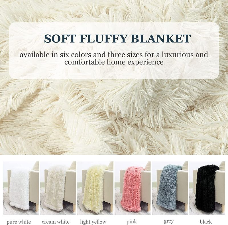 Photo 4 of Extra Soft Faux Fur Throw Blanket,Lightweight Plush Fluffy Fuzzy Blanket for Couch,Sofa,Chair,Cream White