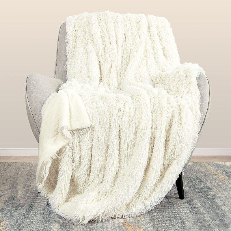 Photo 1 of Extra Soft Faux Fur Throw Blanket,Lightweight Plush Fluffy Fuzzy Blanket for Couch,Sofa,Chair,Cream White