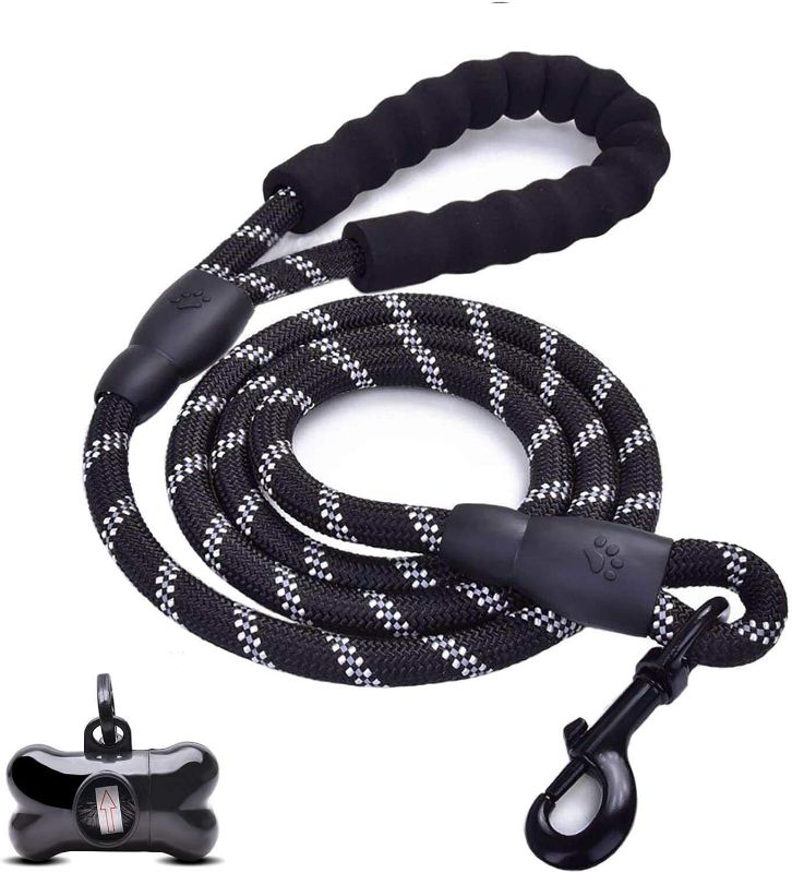 Photo 2 of 5 FT Strong Dog Leash with Comfortable Padded Handle & Highly Reflective Threads Puppy Leashes for Medium & Large Dogs (Black)