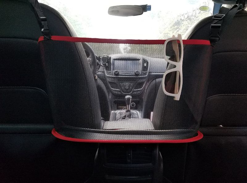 Photo 3 of Car Net Pocket Handbag Holder, Driver Storage Netting Pouch, Car Net Pocket for Purses and Bags Front Seat, Handbag Holder for Car, Handbag Holder Attaches to Headrest (RED)