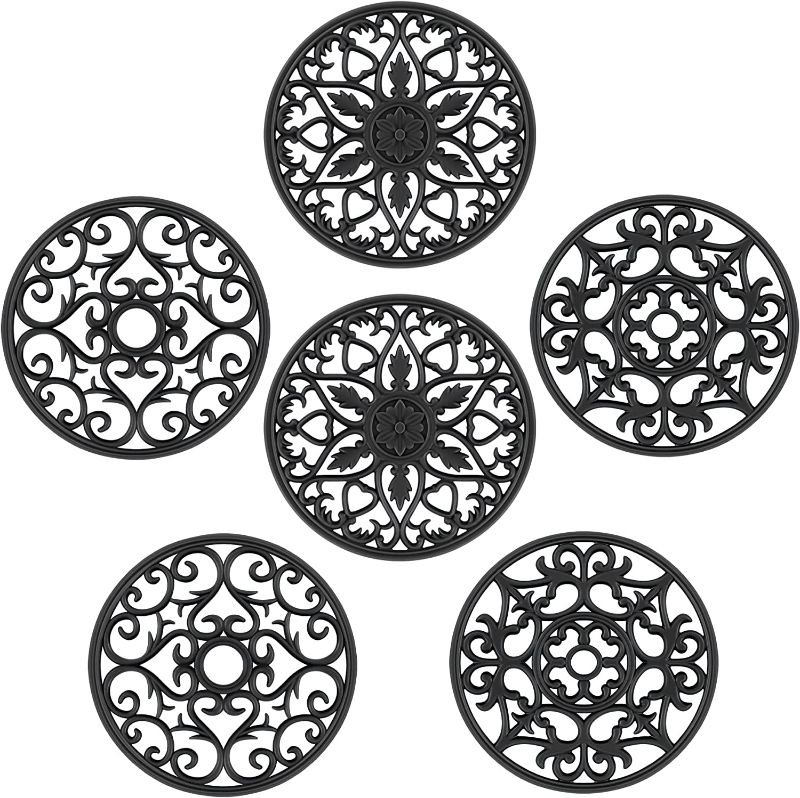 Photo 3 of SMARTAKE 6 Set Silicone Trivet Mats, Multi-Use Carved Trivet Mat, Insulated Non-Slip Durable Kitchen Mats, Flexible Modern Kitchen Table Mat, for Hot Dishes, Pots, Dining Countertop, Black