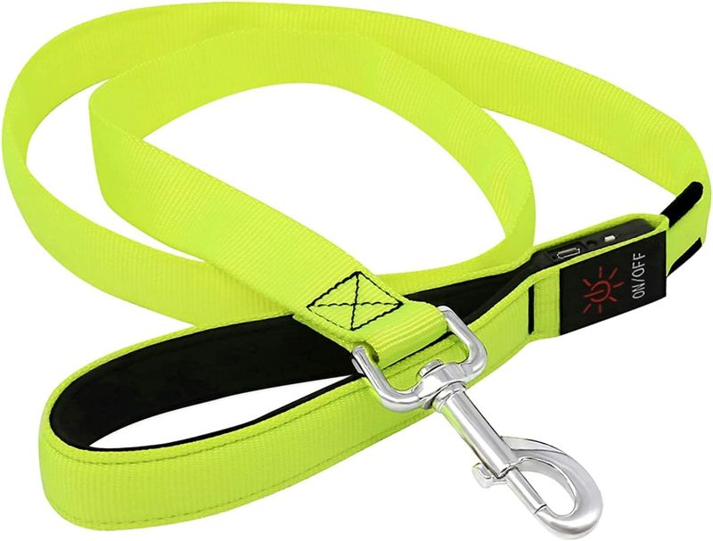 Photo 3 of  LED Lighted Dog Leash - USB Rechargeable Nylon Puppy Lead, Safety Dog Lights for Night Walking (47 Inch, Neon Green)