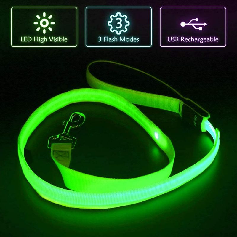 Photo 4 of  LED Lighted Dog Leash - USB Rechargeable Nylon Puppy Lead, Safety Dog Lights for Night Walking (47 Inch, Neon Green)