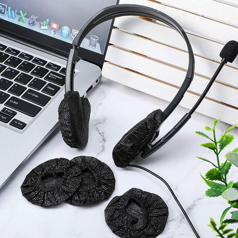 Photo 4 of 200 Pieces Disposable Headphone Covers Sanitary Headphone Ear Covers Non Woven Earpad Covers Headphone Covers for Most On Ear Headphones (Black, S, 6.5 cm/ 2.6 inch)