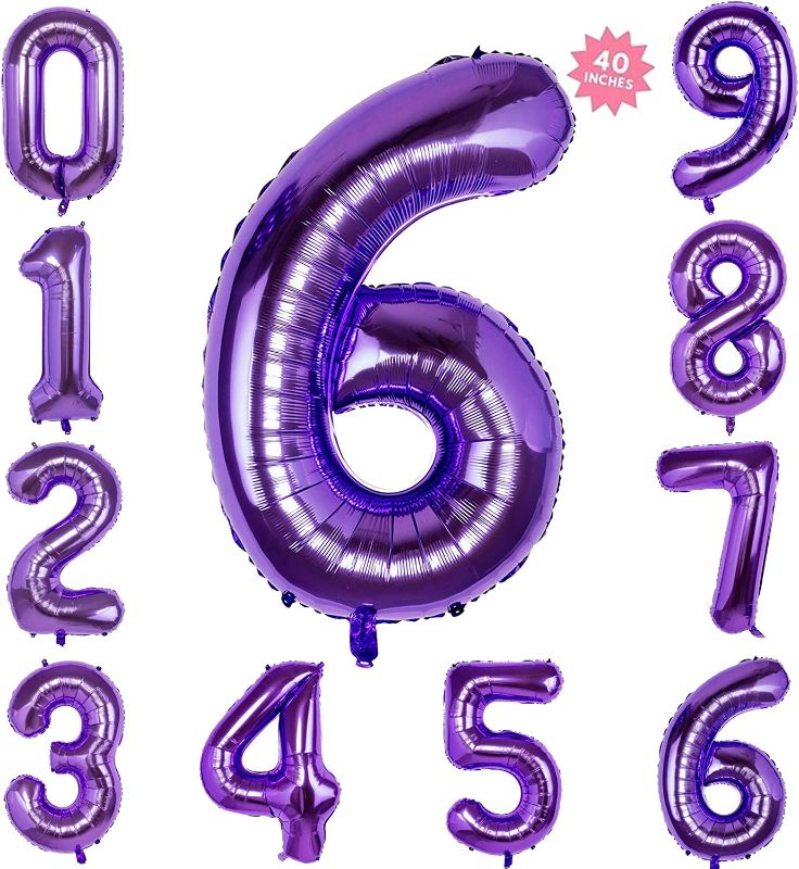 Photo 1 of 40 Inch Purple Jumbo Digital Number Balloons 6 Huge Giant Balloons Foil Mylar Number Balloons for Birthday Party,Wedding, Bridal Shower Engagement