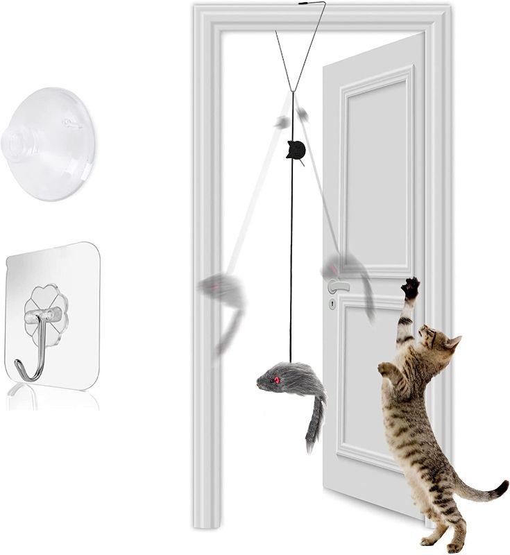 Photo 2 of  Self-Play 3 Ways Hanging Door Cat Mouse Toys for Indoor Cats Kitten,Interactive Cat Mice Toys for Hunting Exercising Eliminating Boredom