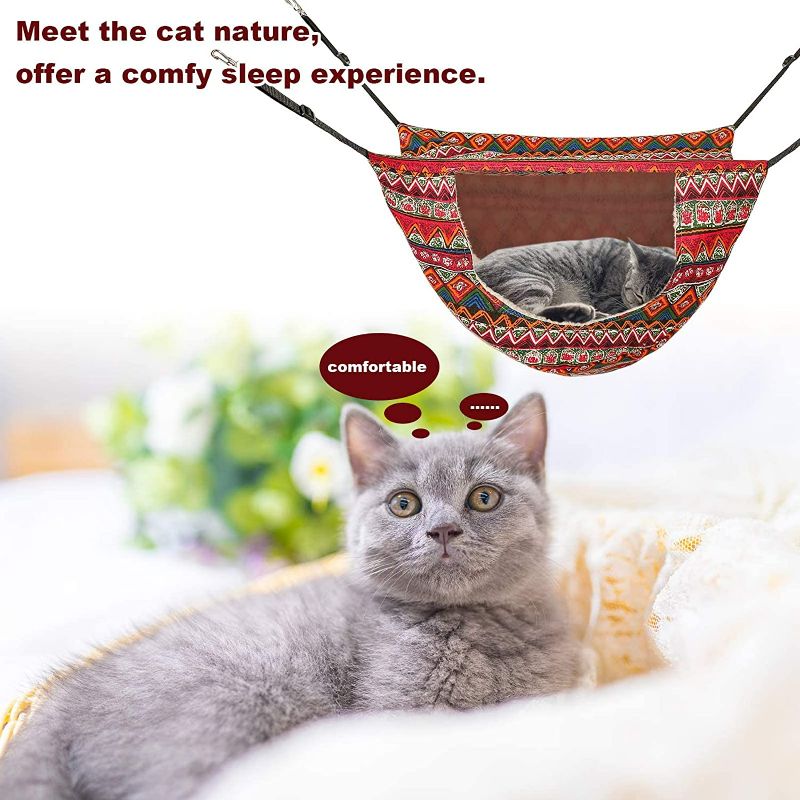 Photo 3 of ONENIN Cat Cage Hammock,Hanging Soft Pet Bed for Kitten Ferret Puppy Rabbit or Small Pet,Double Layer Hanging Bed for Pets,2 Level Indoor Bag for Spring/Summer/Winter (Ethnic Style)