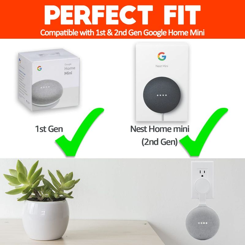 Photo 3 of AMORTEK Outlet Wall Mount Holder for Google Nest Mini (Home Mini 2nd Gen and 1st Gen), A Space-Saving Accessories for Google Nest Mini Voice Assistant 2nd Generation (White)