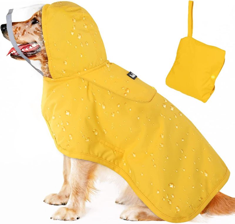 Photo 1 of SlowTon Dog Raincoat, Adjustable Dog Rain Jacket Clear Hooded Double Layer, Waterproof Dog Poncho with Reflective Strip Straps and Storage Pocket for Small Medium Large Dogs(L)