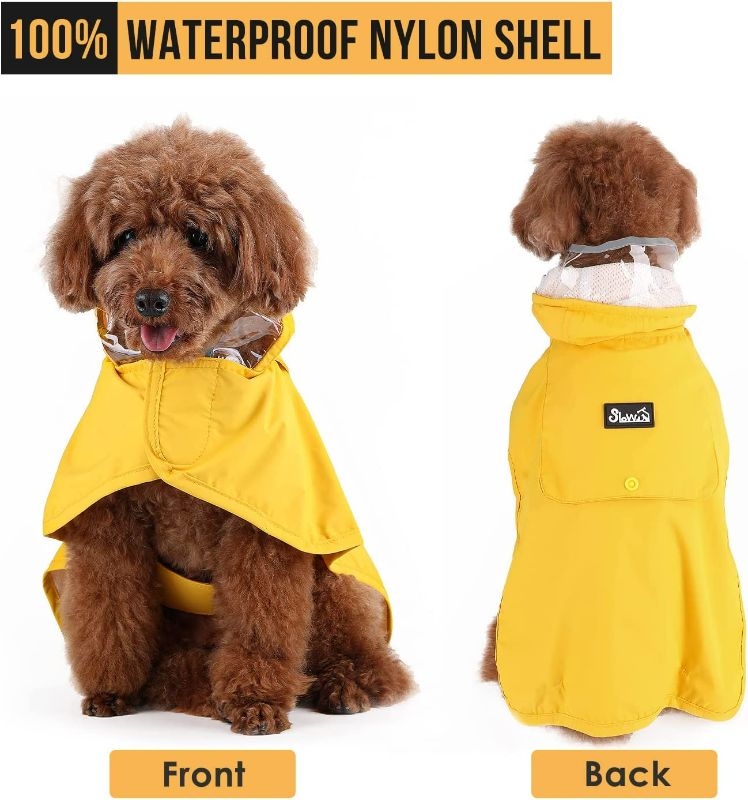 Photo 2 of SlowTon Dog Raincoat, Adjustable Dog Rain Jacket Clear Hooded Double Layer, Waterproof Dog Poncho with Reflective Strip Straps and Storage Pocket for Small Medium Large Dogs(L)
