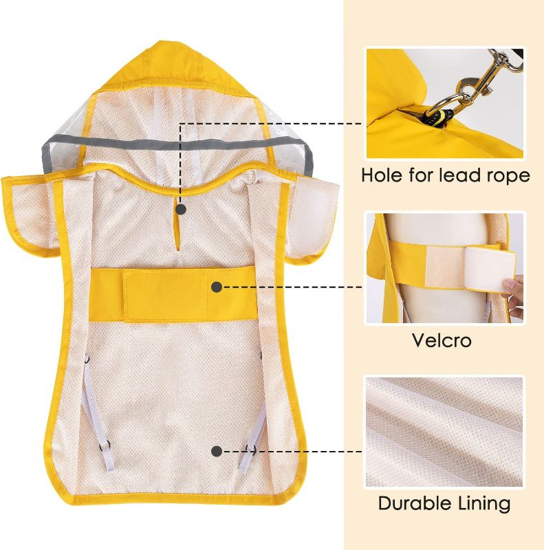 Photo 4 of SlowTon Dog Raincoat, Adjustable Dog Rain Jacket Clear Hooded Double Layer, Waterproof Dog Poncho with Reflective Strip Straps and Storage Pocket for Small Medium Large Dogs(L)