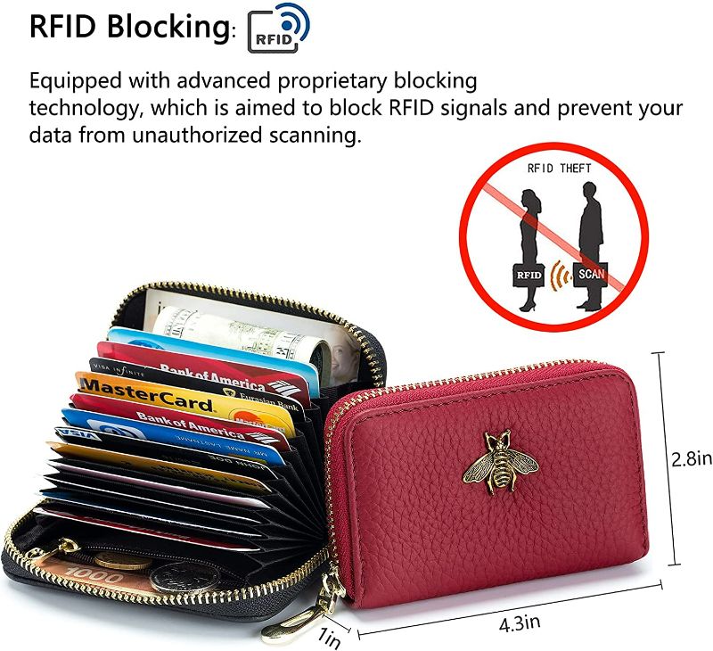 Photo 3 of imeetu RFID Credit Card Holder, Small Leather Zipper Card Case Wallet for Women