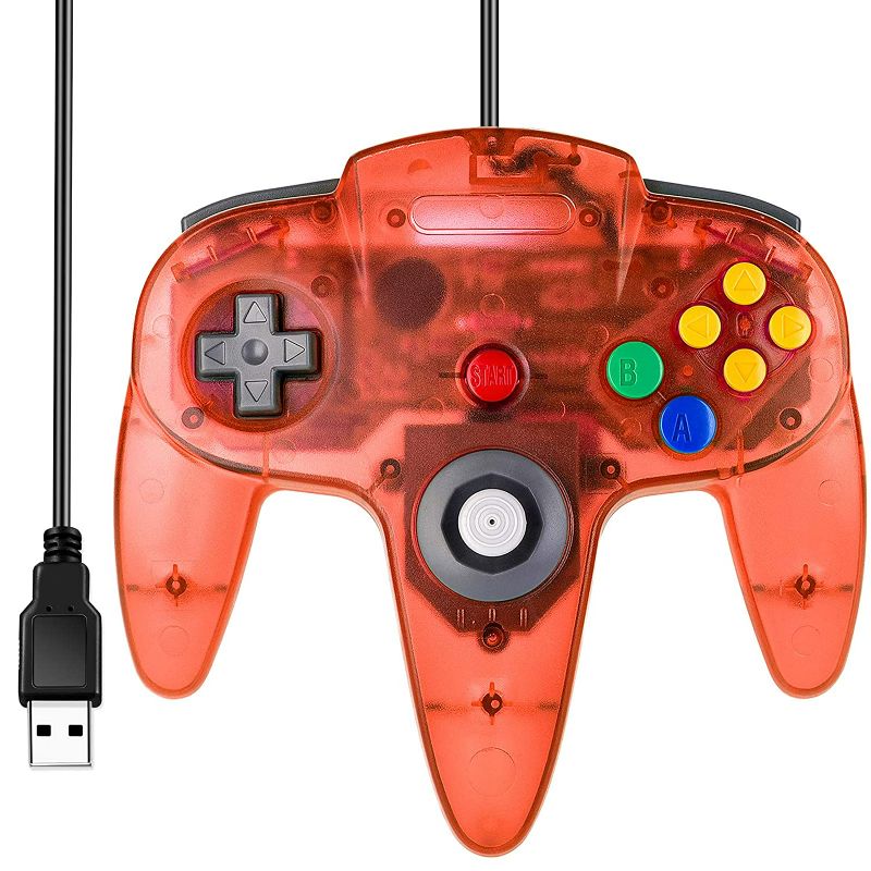 Photo 1 of Classic N64 Controller, SAFFUN N64 Wired USB PC Game pad Joystick, N64 Bit USB Wired Game Stick Joy pad Controller for Windows PC MAC Linux Raspberry Pi 3 Sega Genesis (Clear Red)