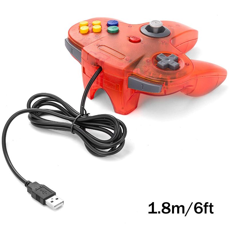 Photo 2 of Classic N64 Controller, SAFFUN N64 Wired USB PC Game pad Joystick, N64 Bit USB Wired Game Stick Joy pad Controller for Windows PC MAC Linux Raspberry Pi 3 Sega Genesis (Clear Red)