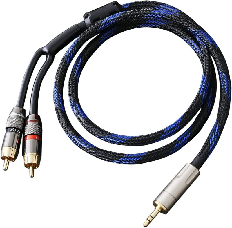 Photo 1 of Audiophile HiFi OFC Audio Cable 3.5mm Male to 2 RCA Male Audio Cable for Connects a Smartphone, Tablet, or MP3 Player to a Speaker or Other RCA-Enabled Devices (1M(3.3FT)) New