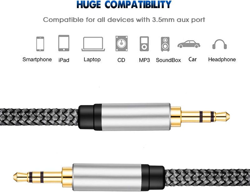 Photo 3 of Aux Cable 25Ft,Tan QY 3.5mm Male to Male Auxiliary Audio Stereo Cord Compatible with Car,Headphones, iPods, iPhones, iPads,Tablets,Laptops,Android Smart Phones& More (25Ft/8M, Silver) New