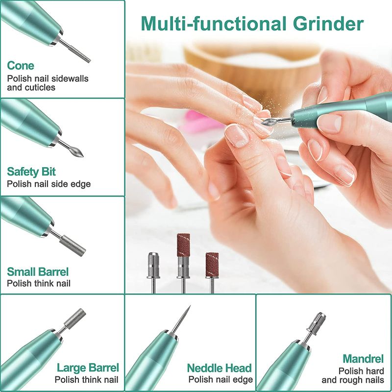 Photo 3 of Electric Nail Drill Kit, YaFex Professional Acrylic Nail File Portable Manicure Pedicure Drill Set for Acrylic Gel Nails with False Nail Clipper, Drill Bits Kit and Sanding Bands, Gift