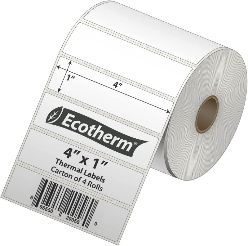 Photo 1 of Ecotherm 4x1 Thermal Labels - 1310 Paper Stickers Per Roll -  fits Zebra LP2844, GC420, GK420, GX430, ZD220, ZD420, ZD500, ZD620, ZP-500, GT800 Direct Thermal Printers New