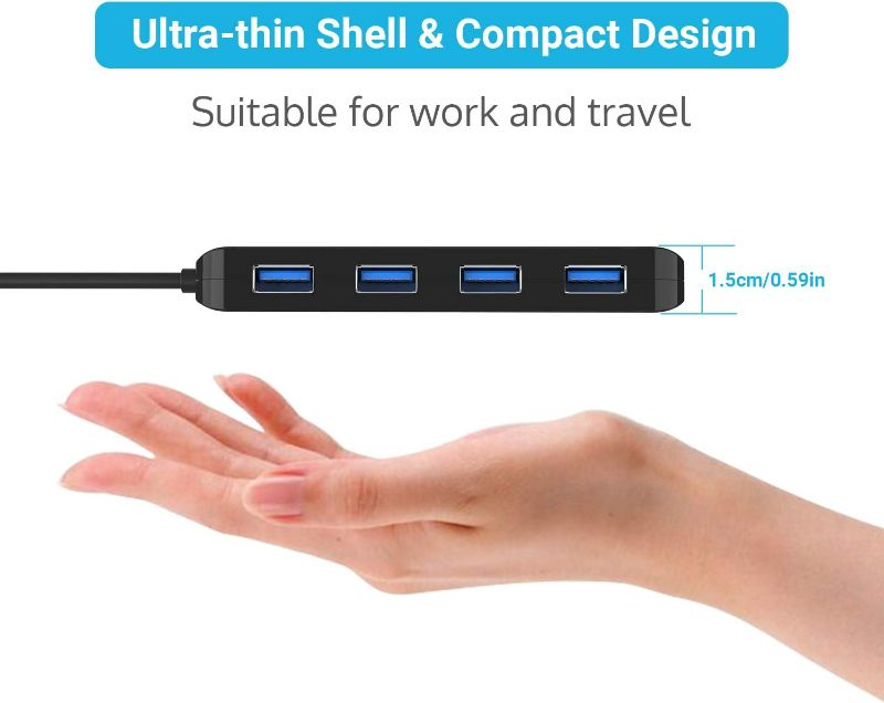 Photo 4 of USB 3.0 Hub Splitter - USB Extender 4 Port USB Ultra Slim Data Hub with Individual Power Switch and LED New
