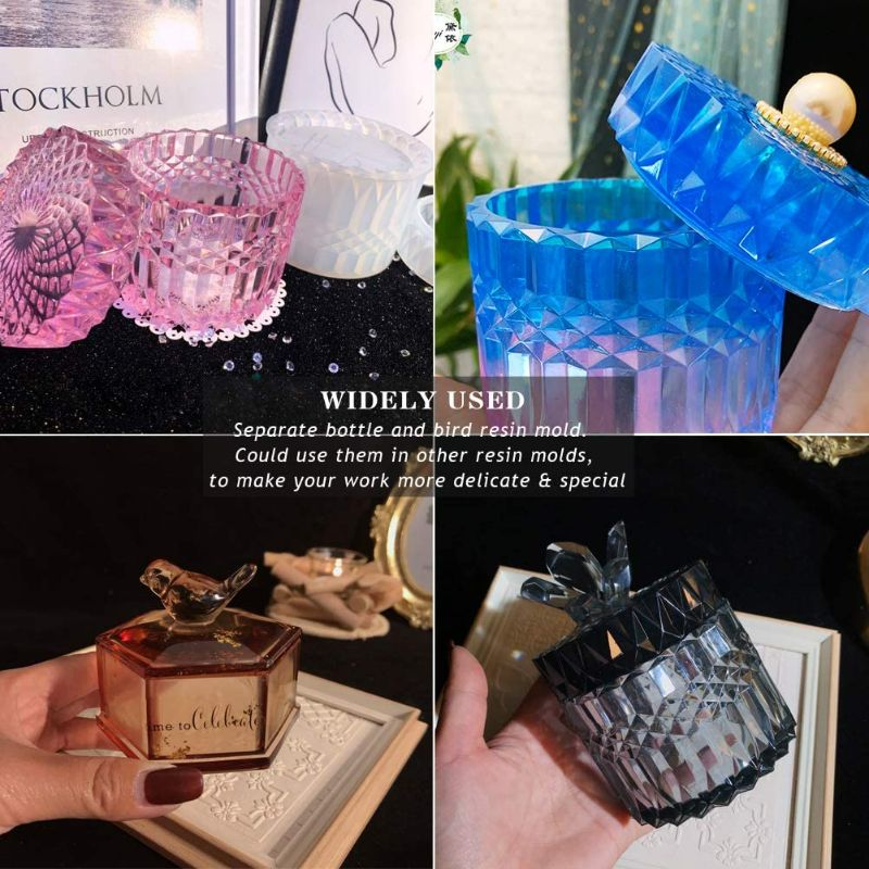 Photo 3 of Silicone Crystal Box Resin Mold with Lid and Bird Handle Shape Mold for Epoxy Resin Jewelry Storage Bottle Jar Trinket Containers Ashtray Candle Holder DIY Crafts Supplies Resin Kit Home Decor Gift New