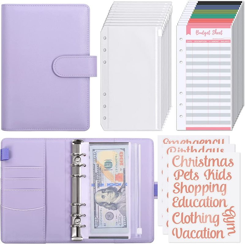 Photo 1 of SKYDUE A6 Budget Binder,Money Organizer for Cash with 8pcs Zipper Envelopes,12pcs Expense Budget Sheets & 24 Rose Gold Sticky Labels,Money Saving Binder for Budgeting Purple New