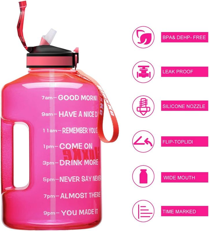 Photo 1 of SLUXKE 1 Gallon Water Bottle with Time Marker and Straw, BPA Free 128oz Leak Proof Motivational Large Water Bottle Jug with Handle, Pop Up Open Sports Big Bottle Jug with Comfortable Silicone Nozzle Pink New