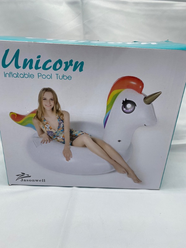 Photo 3 of Jasonwell Big Inflatable Unicorn Pool Float Floatie Ride On with Fast Valves Large Rideable Blow Up Summer Beach Swimming Pool Party Lounge Raft Decorations Toys Kids Adults New 