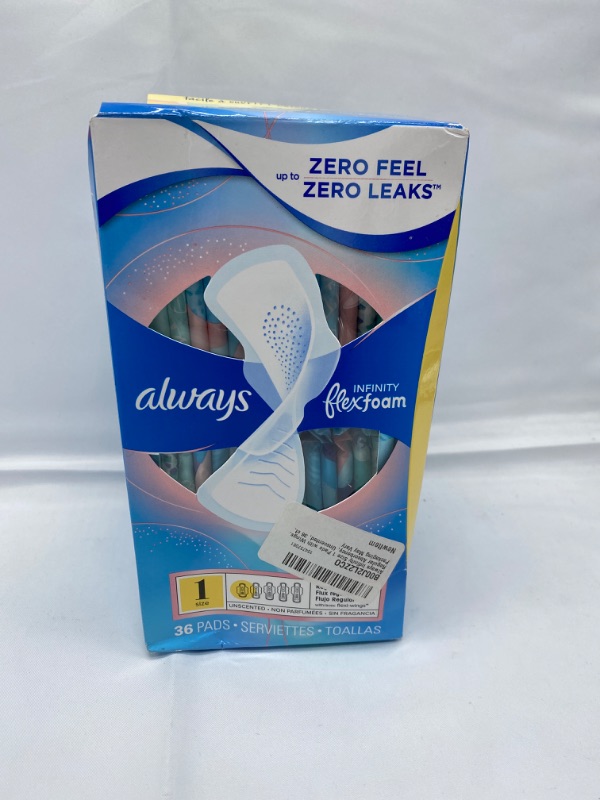 Photo 4 of Always Infinity FlexFoam Pads for Women Size 1 Regular Absorbency, with Wings, Unscented, 36 Count, White New