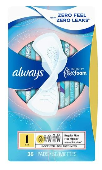 Photo 1 of Always Infinity FlexFoam Pads for Women Size 1 Regular Absorbency, with Wings, Unscented, 36 Count, White New