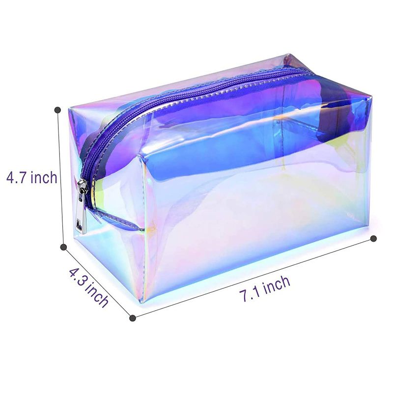 Photo 4 of F-color Holographic Makeup Bag - Clear Makeup Bag for Women - Travel Clear Cosmetic Bag - Waterproof Large Clear Makeup Pouch with Zipper , Purple New