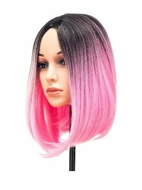 Photo 1 of SWACC Ombre Colors Straight Short Hair Bob Wig Synthetic Colorful Cosplay Daily Party Flapper Wig for Women and Kids with Wig Cap (Pink) New