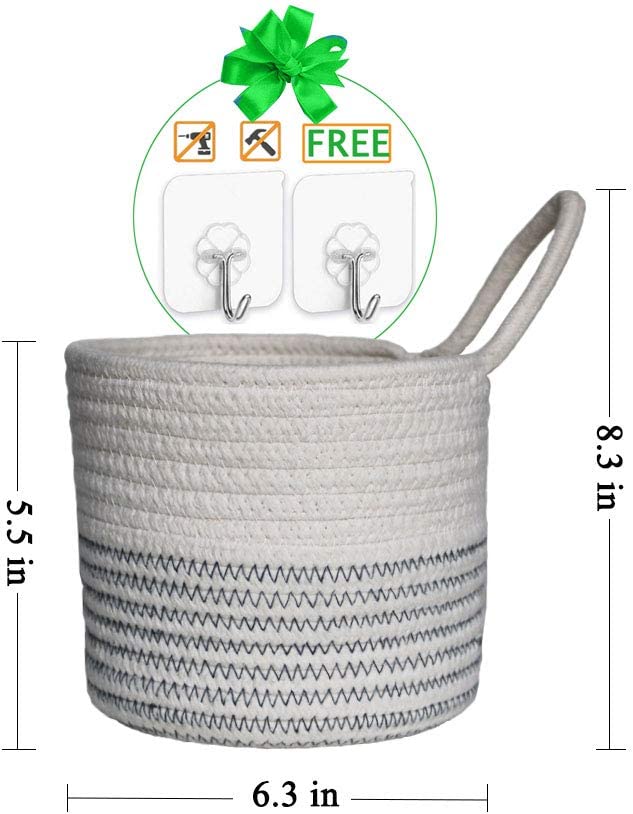 Photo 2 of Wall Hanging Organizer Storage Basket with Free Wall Hooks,Small Cotton Rope Baskets for Baby Nursery and Home Décor,Set of 2 New