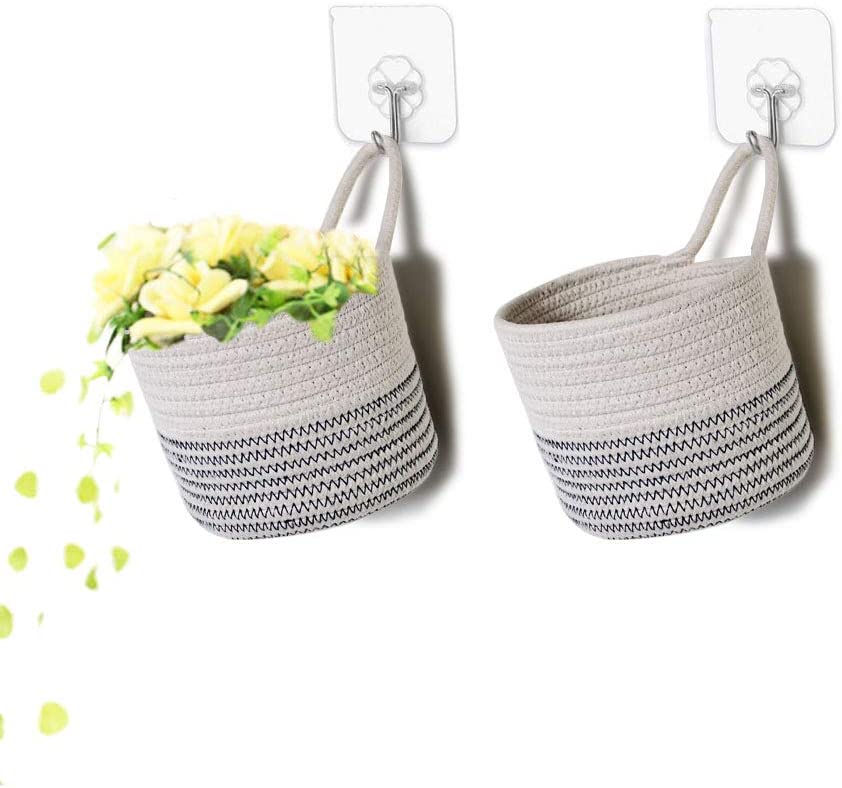 Photo 1 of Wall Hanging Organizer Storage Basket with Free Wall Hooks,Small Cotton Rope Baskets for Baby Nursery and Home Décor,Set of 2 New
