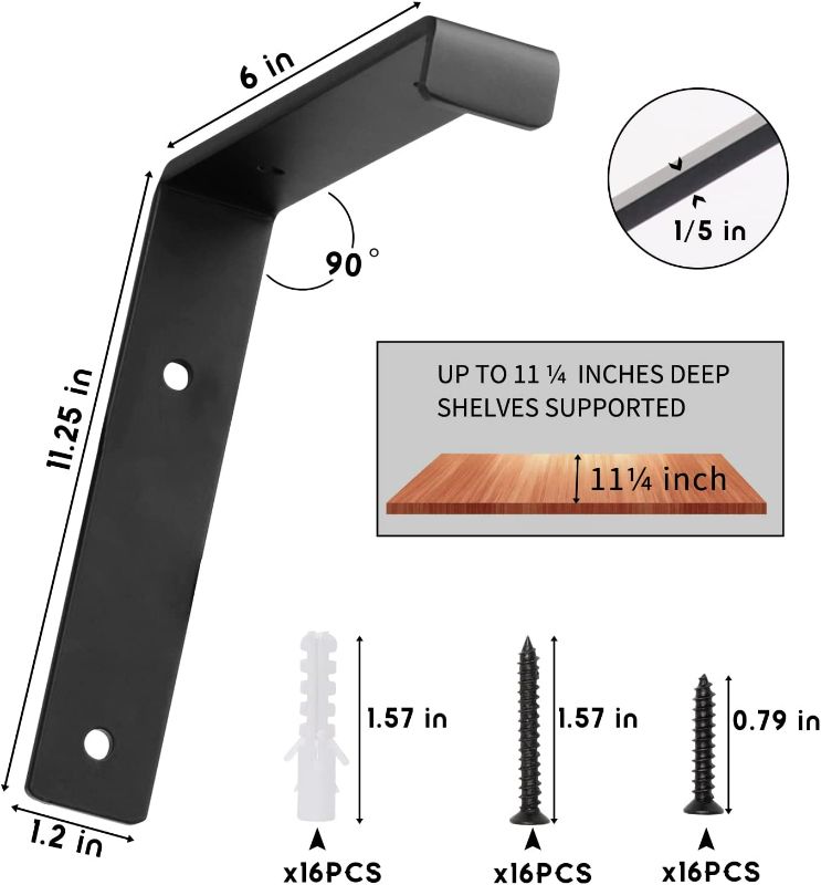 Photo 3 of CONNOO 12 Inch Shelf J Lip Brackets, 8 Pack 5mm Thickness Heavy Duty Metal Wall Corner Brackets with Lip for DIY Shelves Rustic Industrial L Bracket Farmhouse Style with Screws New