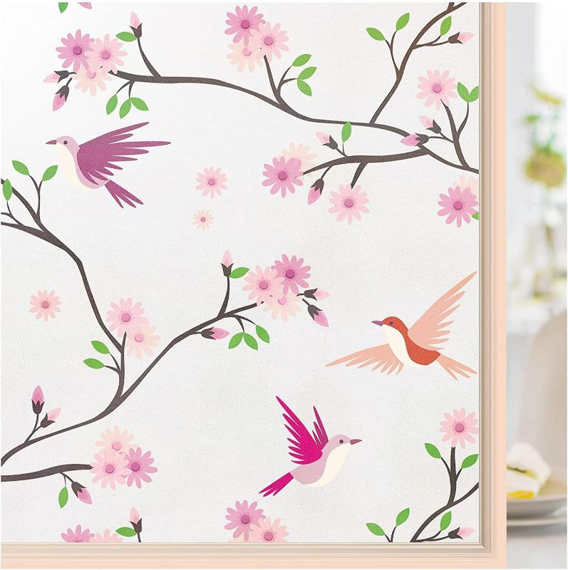 Photo 1 of Window Privacy Film Frosted Glass Window Clings Decorative Stained Bird Window Stickers Self Static Anti Glare Window Coverings Heat Control Window Tinting Film for Home Glass Door 35.4 x 118.1Inch New