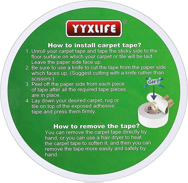 Photo 2 of YYXLIFE Double Sided Carpet Tape for Area Rugs Carpet Adhesive Removable Multi-Purpose Rug Tape Cloth for Hardwood Floors, Outdoor Rugs, Carpets Heavy Duty Sticky Tape, 2 Inch x 10 Yards, White