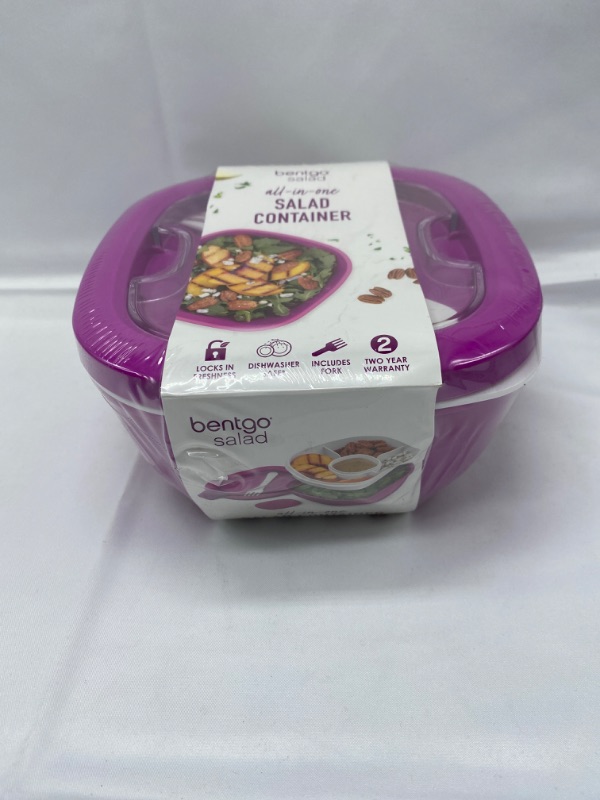 Photo 2 of Bentgo® Salad - Stackable Lunch Container with Large 54-oz Salad Bowl, 4-Compartment Bento-Style Tray for Toppings, 3-oz Sauce Container for Dressings, Built-In Reusable Fork & BPA-Free (Purple)