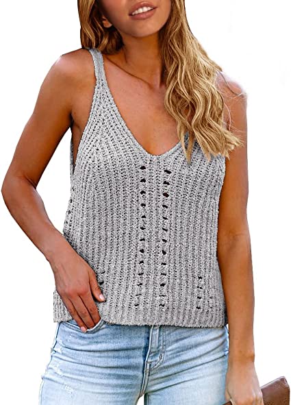 Photo 1 of Nulibenna Women's Summer Loose Cami Crochet V-Neck Halter Tops Trendy Sexy Knit Crop Tank Casual Sleeveless Sweaters Vest