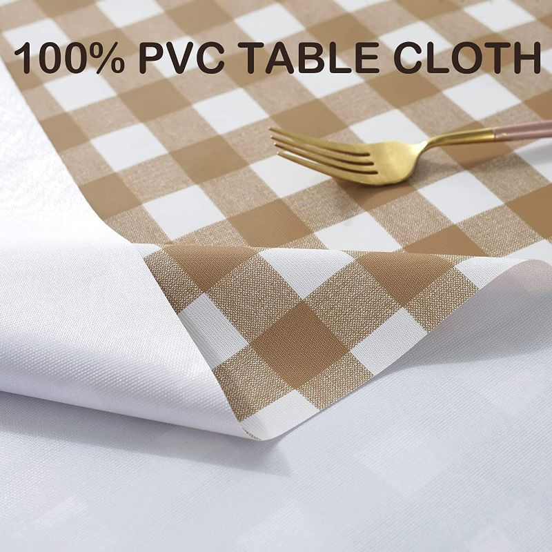 Photo 2 of Tablecloth 100% Waterproof Oil Proof Spill Proof PVC Table Cloth Table Cover for Dining Table Buffet Parties and Camping Wipeable Table Cover for Outdoor and Indoor Use Khaki, 55x120 Inch New