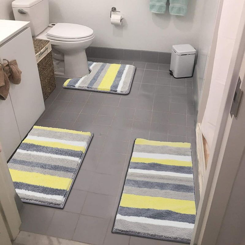 Photo 1 of Buganda 2 Piece Bathroom Rugs Set, Non Slip Shaggy Microfiber Bath Shower Mats Set, Plush Absorbent Washable Bath Rugs Runner for Bathroom, Tub and Shower (17"x24", 17"x47'', Yellow) New