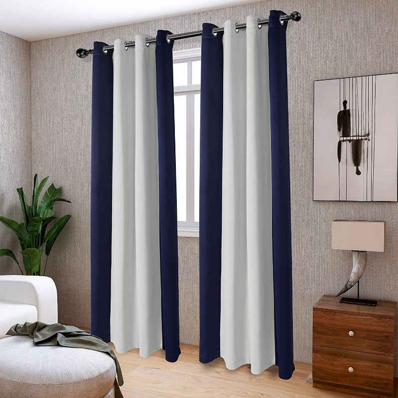 Photo 1 of LORDTEX Color Block Blackout Curtains for Bedroom - Insulated Thermal Drapes, Sun Light Blocking & Noise Reducing Grommet Window Panels for Living Room, 2 Panels, 52 x 63 Inch, Navy/Greyish White New