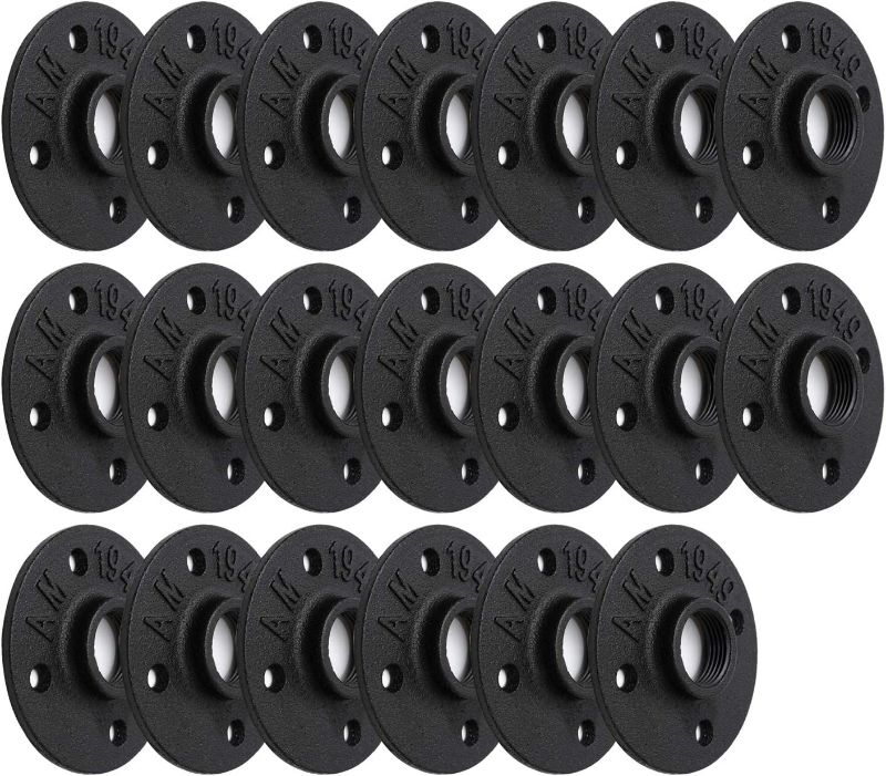 Photo 1 of 1" Black Painted Floor Flange, Home TZH 20 Pack 4 Bolts Pipe Flange for Industrial vintage style, Flanges with Threaded Hole for DIY Project/Furniture/Shelving Decoration (20, 1 Inch Black) New