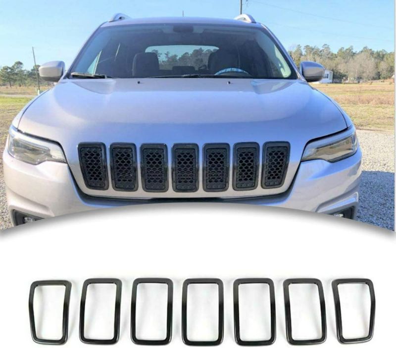 Photo 1 of Meyffon Front Grill Cover Insert Trims Fits Jeep Cherokee 2019-2020 Grille Frame Trim Rings Kit Black 7pcs New
