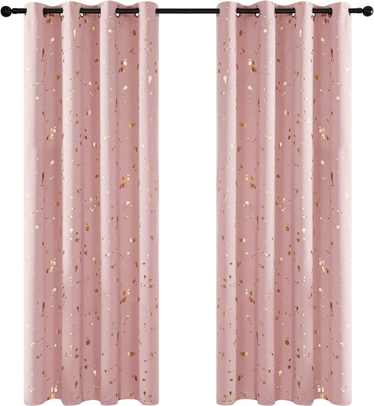 Photo 1 of Deconovo Blackout Curtains for Bedroom, Gold Foil Printed Dots Pattern Curtains 72, Room Darkening Light Blocking Curtains Living Room, Girls Room Window Curtains 52W x 72L Inch Coral Pink 2 Panels (silver splatter) New